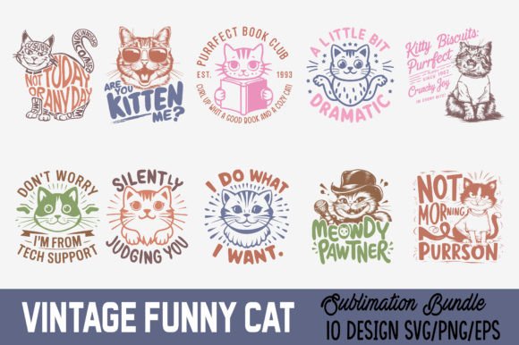 Download Vintage Funny Cat Sublimation Bundle - Premium Resources