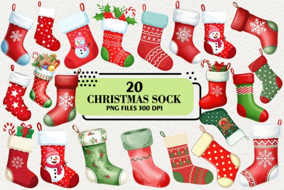 Download Kawaii Christmas Sock Clipart Bundle - Sock Collection