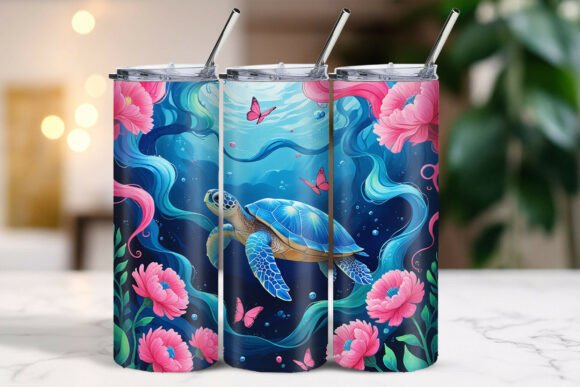 Download Ocean Floating Turtle Flowers Tumbler - Premium Resources