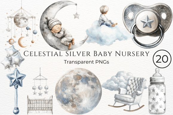 Download Celestial Silver Baby Nursery Clipart - Nursery clipart Collection