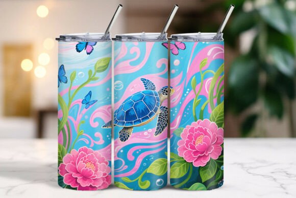 Download Floating Turtle Ocean Flowers Tumbler - Premium Resources