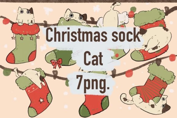 Download Christmas Sock with Cat - Sock Collection